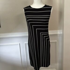 WHBM Sleeveless Jersey Dress Blk w/ white pinstripes